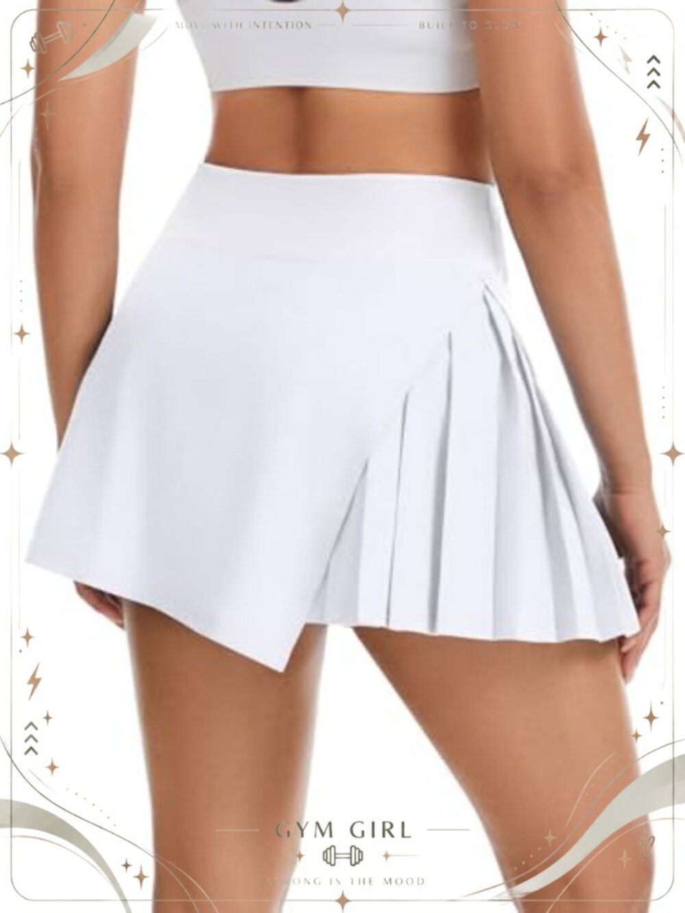 Side Pleated Tennis Skort with Built-in Shorts, Pockets, High Waisted